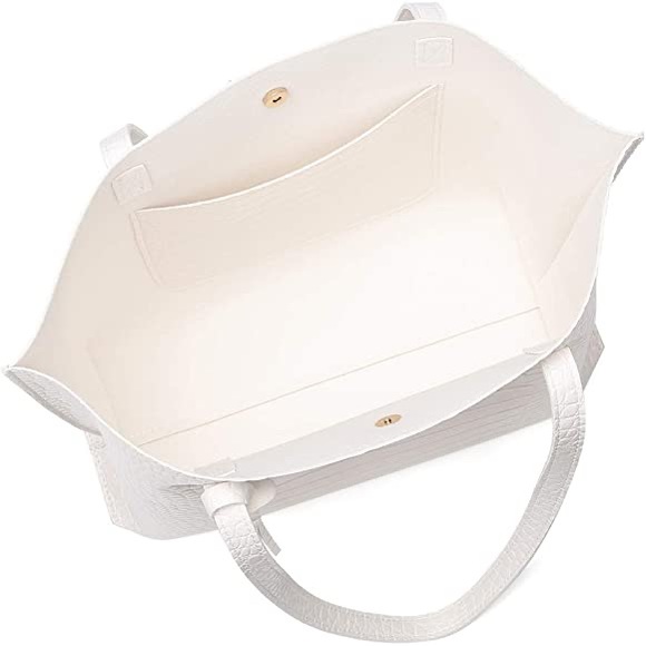 WHITE TEXTURED SOFT FAUX LEATHER TOTE SHOULDER BAG - Picture 6 of 6